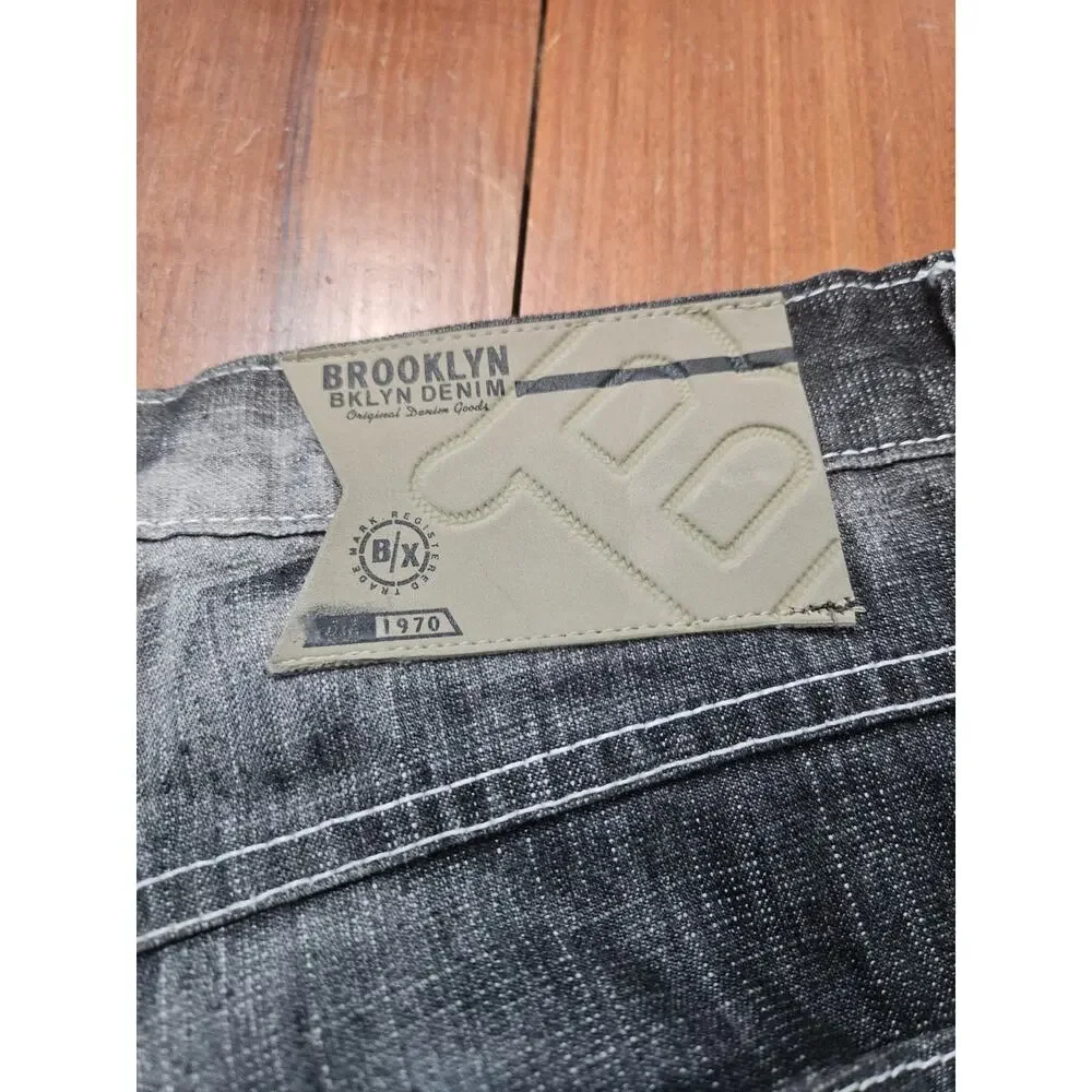 Brooklyn Xpress BX Y2K Baggy Wide Leg Jeans Black Wash Mens 40x34